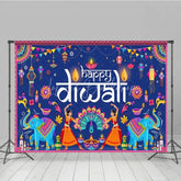 Lofaris Happy Diwali Backdrop for Festival of Lights Traditional Indian Celebration with Elephants Dancers and Rangoli